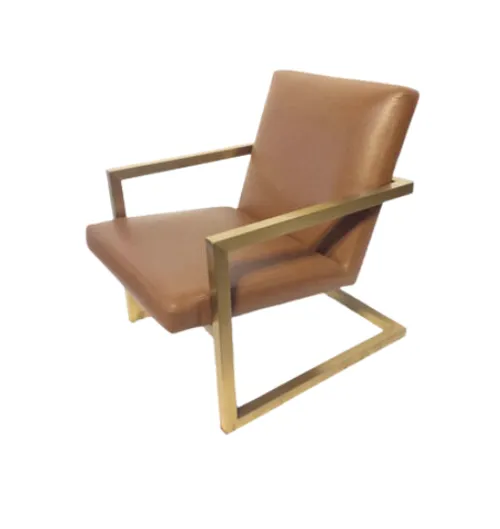 OC 0029 - Tan Leather Occasional Chair with Brushed Gold Frame