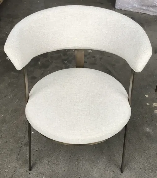 DC 7859 - Dining Chair -  Curved Back Oatmeal Linen Tub with Brass Frame