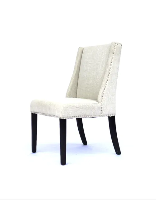 DC 6035 - Dining Chair - Ivory Fabric with Studded Front Edging & Walnut Legs