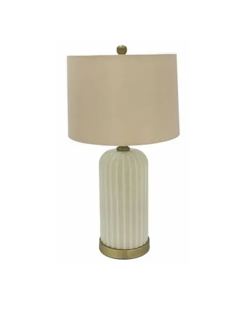 LP 0061 - Table Lamp - Cream Ceramic Contoured Base with Gold Trim & Beige Shade