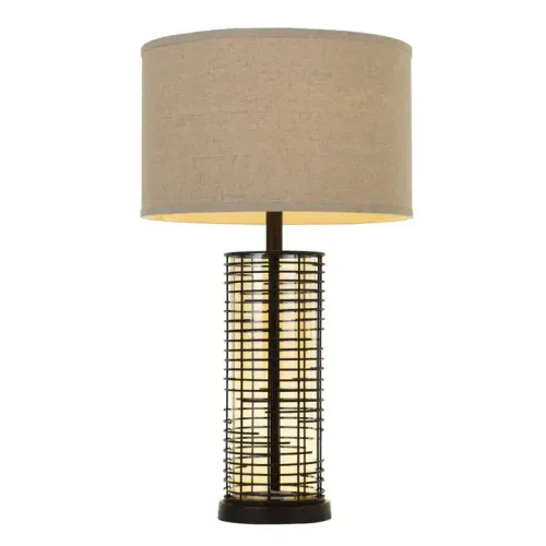 LP 3201 - Table Lamp - Coterie Wire Metal & Glass Cylinder Base with Natural Shade
