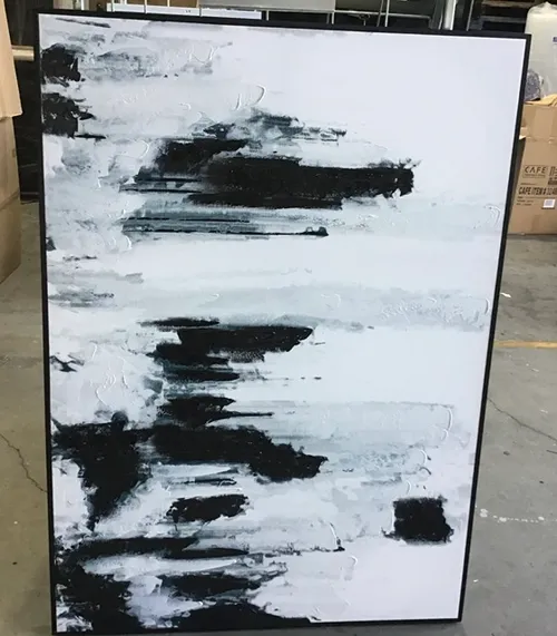 AW 7792 - Artwork - Large - Black, White, Blue Abstract in Black Frame