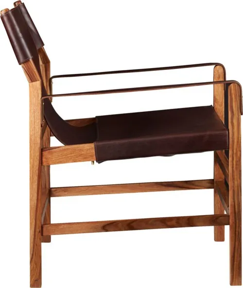 OC 0001 - Brown Leather & Wooden Frame Saddle Occasional Chair
