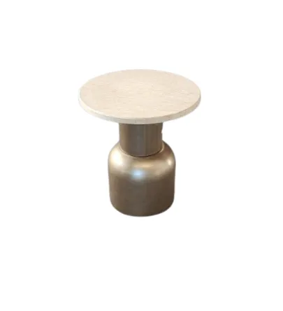 ST 0134 - Side Table - Brushed Gold Base with Beige Marble Top - Small