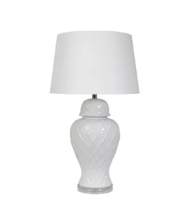 LP 5202 - Table Lamp - White Diamond Patterned Vase Look