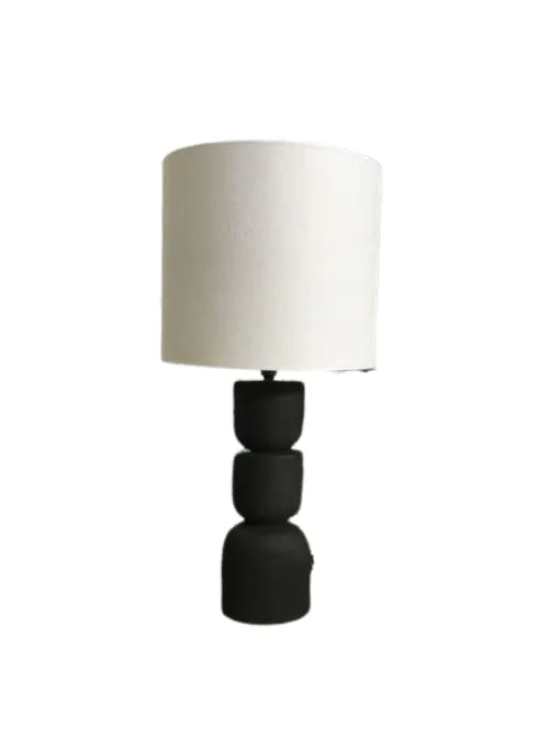 LP 2222 - Table Lamp - Black Stacked Concrete Base with White Drum Shade