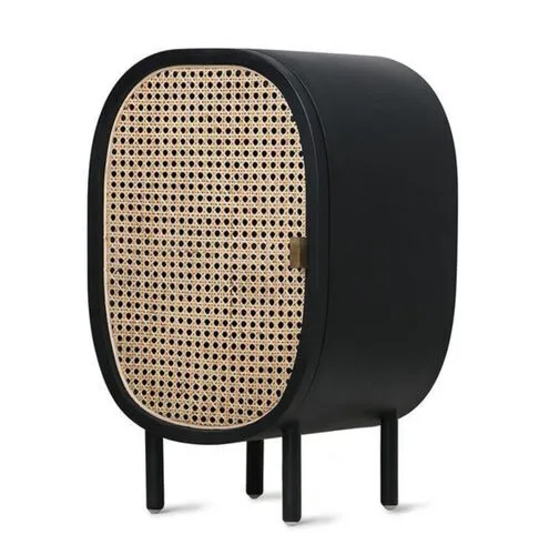 Black Rounded Cabinet with Single Cane Textured Door - BST 4005