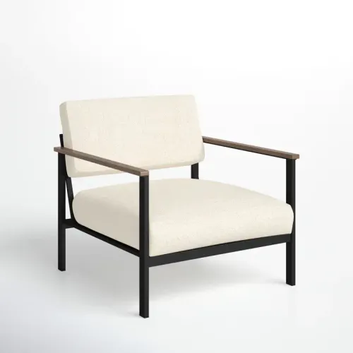 OC 0098 - Occasional Chair - Cream Woven Fabric with Black Frame & Timber Arm 