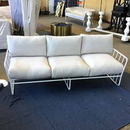 OD SF 7048 - Outdoor - Sofa - White Aluminium Frame 3 Seater with White Linen Cushions