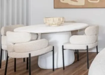 DT 0017 - Dining Table - White Circular Top with Solid Conical Base