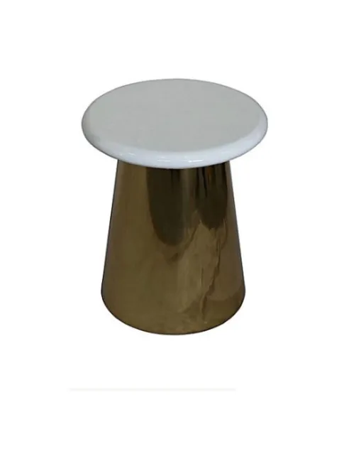 ST 0032 - Side Table - Round Gloss White Ceramic Top on Gold Cone