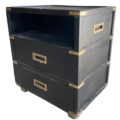 BST 0057 - Bedside Table - 2 Drawer Black with Gold Accents