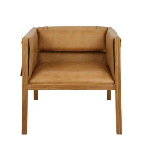 Occasional Arm Chair in Toffee Leather with Saddle Sides - OC0036