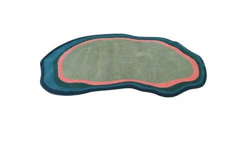 RG 0045 - Rug - Small - Abstract Shaped Rug with Green Shading & Red Tones 