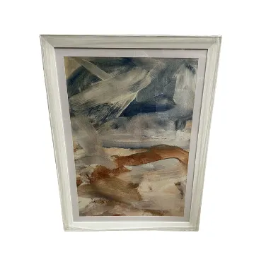 AW 0271 - Artwork - Large - Abstract Brush Strokes in White Framed Inset Glass