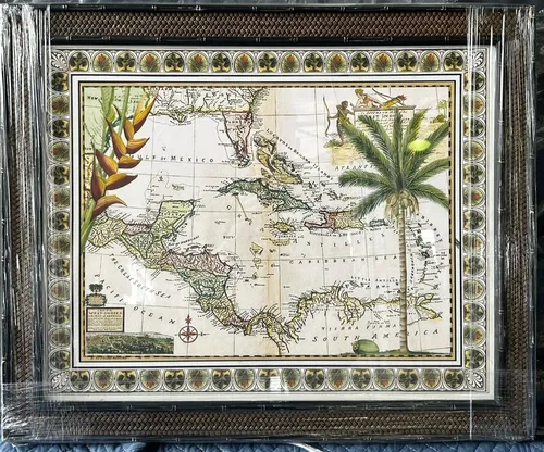 AW 5028 - South American Map Print in Small Glass Brown Frame 