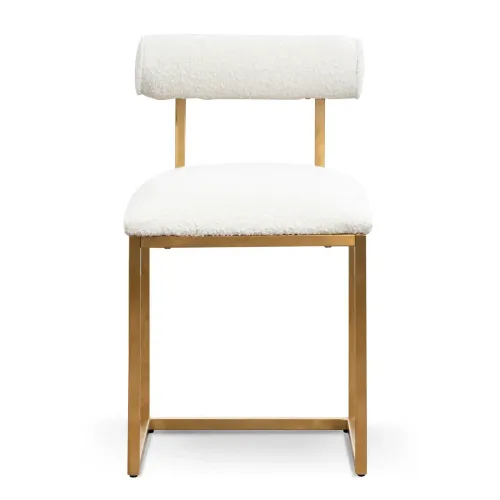 DC 0035 - Dining Chair - White Fabric Boucle with Gold Frame