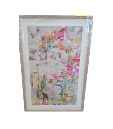 AW 0339 - Artwork - Large - Abstract Pink & Gold Brush Strokes in Framed Glass