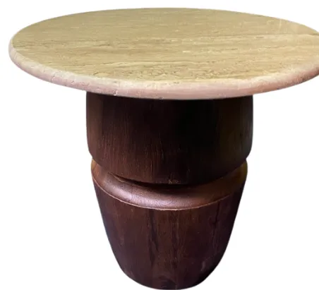 ST 0010 - Side Table - Round Marble Top with Dark Wooden Base 