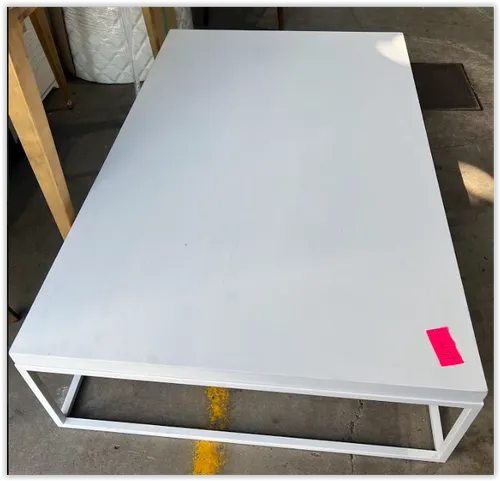 CT 8145 - Coffee Table - Large Rectangle White Wood on White Metal Base
