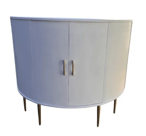 CN 9906 - Half Circle Brushed White Curved Cabinet with Marble Top on Gold Legs