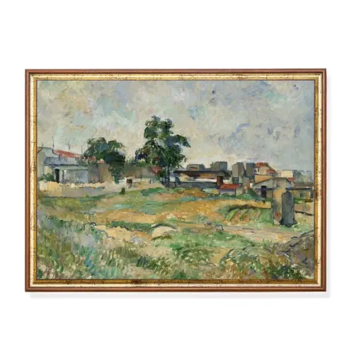 AW 0424 - Artwork - Large - Water Colour Village & Landscape in Antique Gold Frame