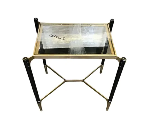 ST 4151 - Side Table - Black & Gold Frame with Inlay Glass Top