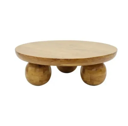 CT 0083 - Coffee Table - Circular Acacia Wood on 3 Sphere Base