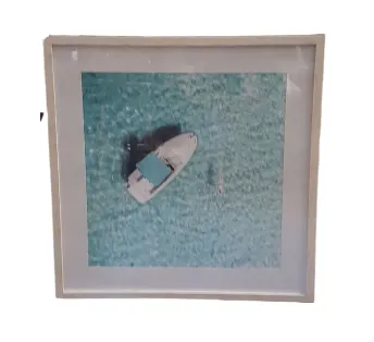 AW 4375 - Artwork - Medium - Ariel View of Boat and Swimmer in Glass Frame
