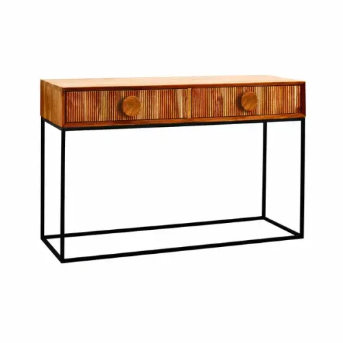 CN 7725 - Natural Fluted Timber Console with Black Detailing