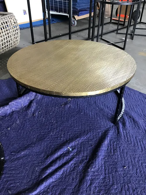 CT 4155 - Coffee Table - Round Gold Top with Black Frame - Part of Nest 1/2 (larger)
