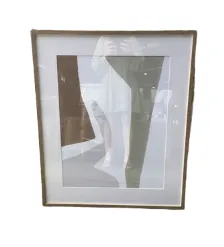 AW 0222 - Artwork - Medium - Olive, Grey & Terracotta Geometric Shapes with White Background, Border & Timber Frame (A)