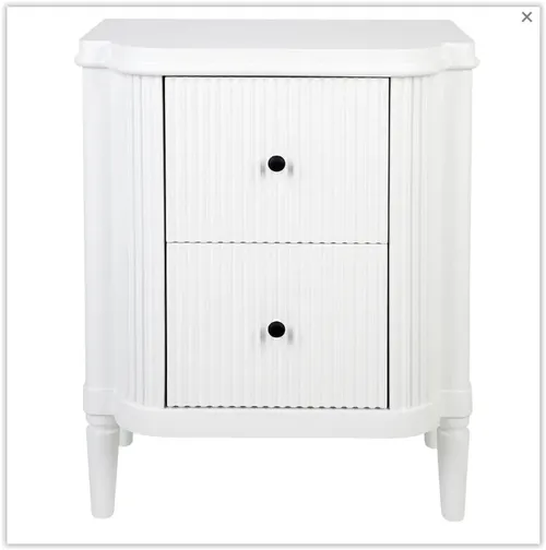 BST 6040 - Bedside Table - 2 Drawer - White Ribbed with Black Handles 