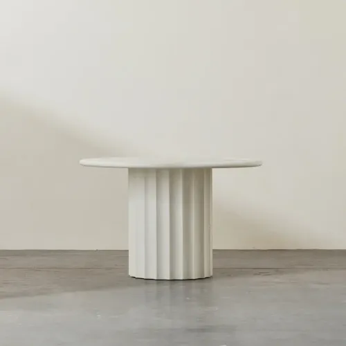 DT 0012 - Table Base  - Circular White Cement Textured Scalloped Pedestal
