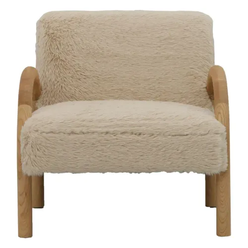 OC 0044 - Occasional Chair - Sand Shag Fabric with Natural Timber Arched Arm Rest & Legs