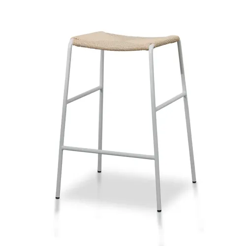 STL 0042 - Counter Stool - White Frame with Natural Rattan Seat