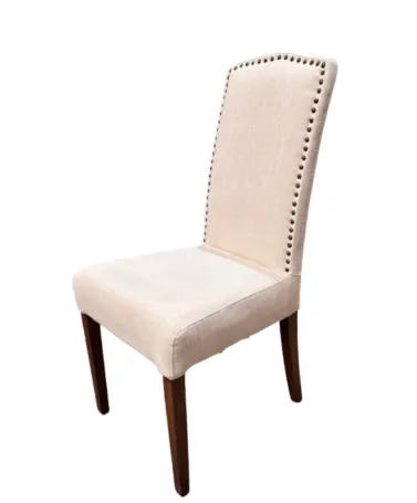DC 6035 - Dining Chair - Ivory Fabric with Studded Front Edging & Walnut Legs
