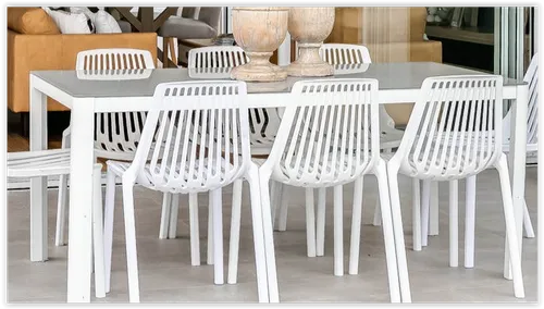 OD DT 7047 - Outdoor - Dining Table - White Aluminium Frame with Glass Top