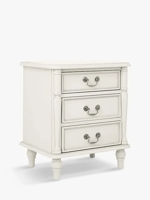 BST 6621 - Bedside Table - 3 Drawer - White Traditional Ornate with Brass Handles