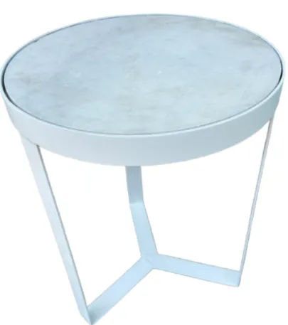 ST 6098 - Side Table - Circular Ivory Stone on White Metal Frame