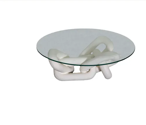 CT 0045 - Coffee Table - Round Tempered Glass Top on White Resign Chain Link Base