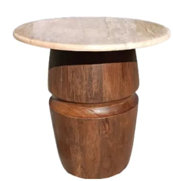 DT 1011 - Dining Table - Round Marble Top with a Sturdy Wooden Base