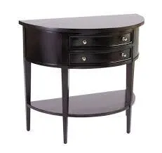 CN 7793 - Elegant Half Moon Black Timber Console with Frosted Silver Handles