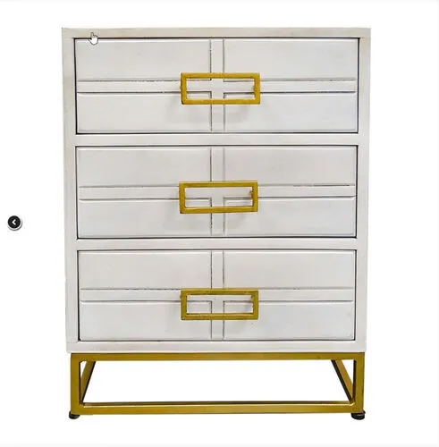 3 Drawer White Wash & Antique Brass Bedside Table - BST 0025