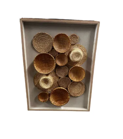 AW 0280 - Artwork - Large - Wicker Bowls Encased in Wood Frame 