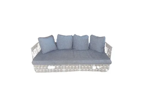 OD SF 0011 - Outdoor - Sofa - 3 Seater - Grey Nylon Rope on Curved White Frame with Dark Grey Cushions