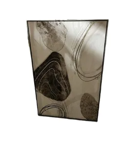 AW 4325 - Artwork - Medium - Neutral Organic Shaped Rocks with Geometric Lines