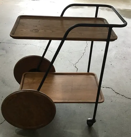BC 0003 - Bar Cart - Walnut Timber with Black Metal Frame 