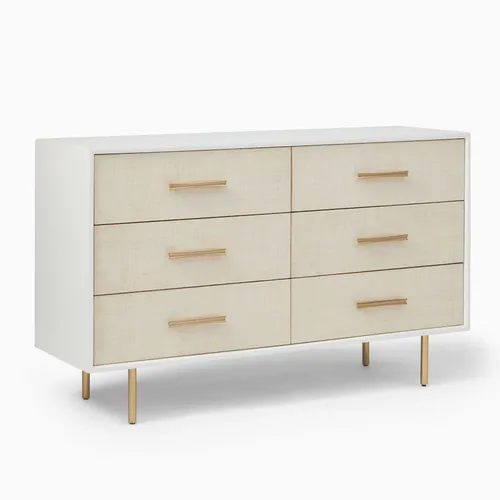 BUF 9191 - White Dresser/Buffet with Brass Handles & Fabric Textured Drawers