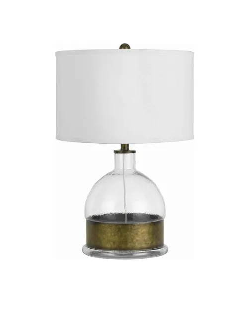 LP 0552 - Table Lamp - Glass Base with Gold Dimpled Band & White Shade